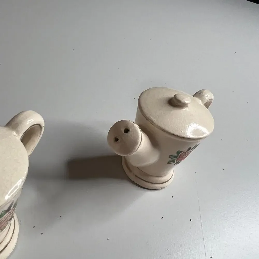 Vintage Japan Teapot Salt and Pepper Shakers Hand Painted Floral Ceramic 1950s‎